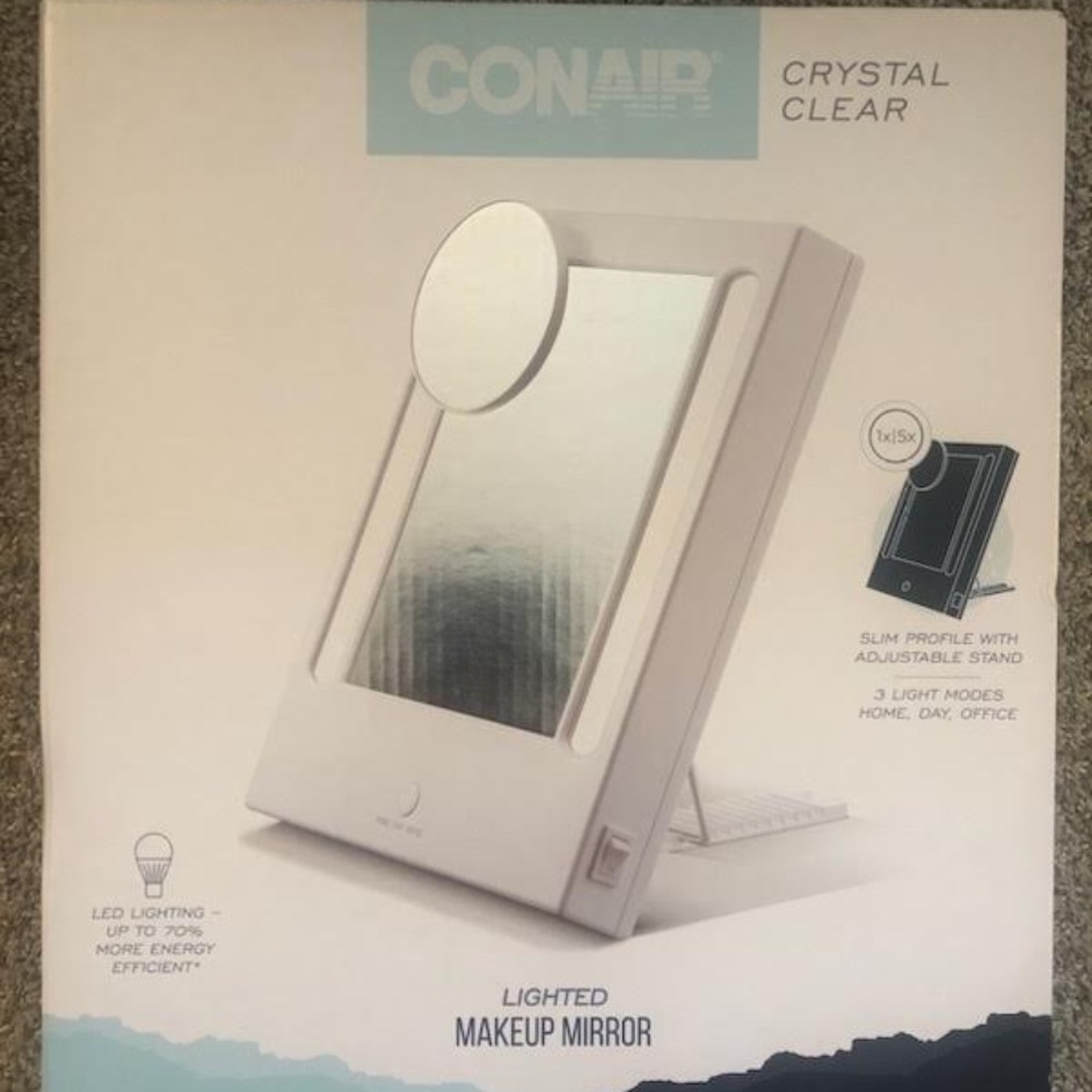 Conair lighted makeup mirror crystal clear day office home LED magnification